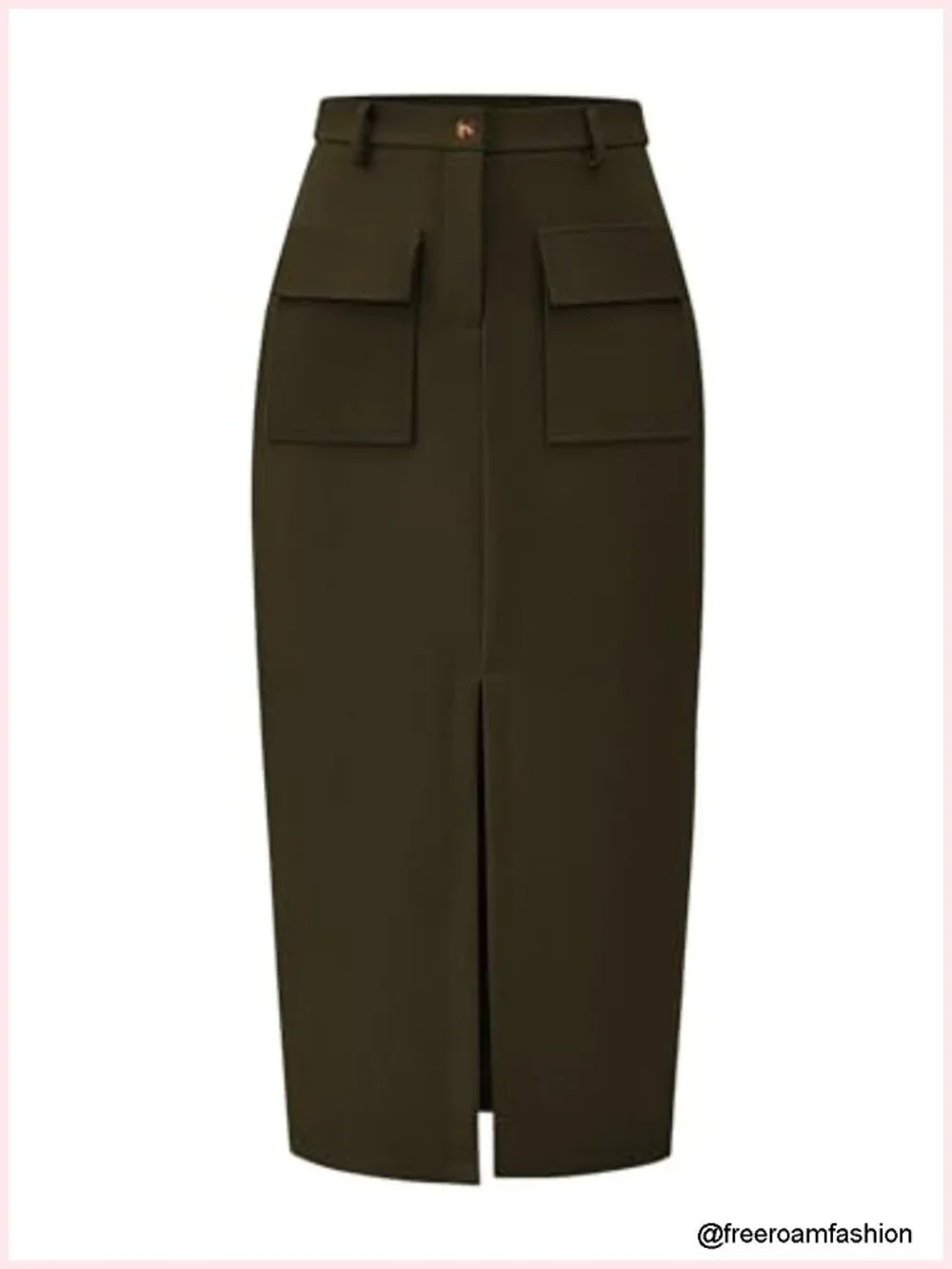 High Waisted Cargo Midi Pencil Skirt with Pockets and Slit